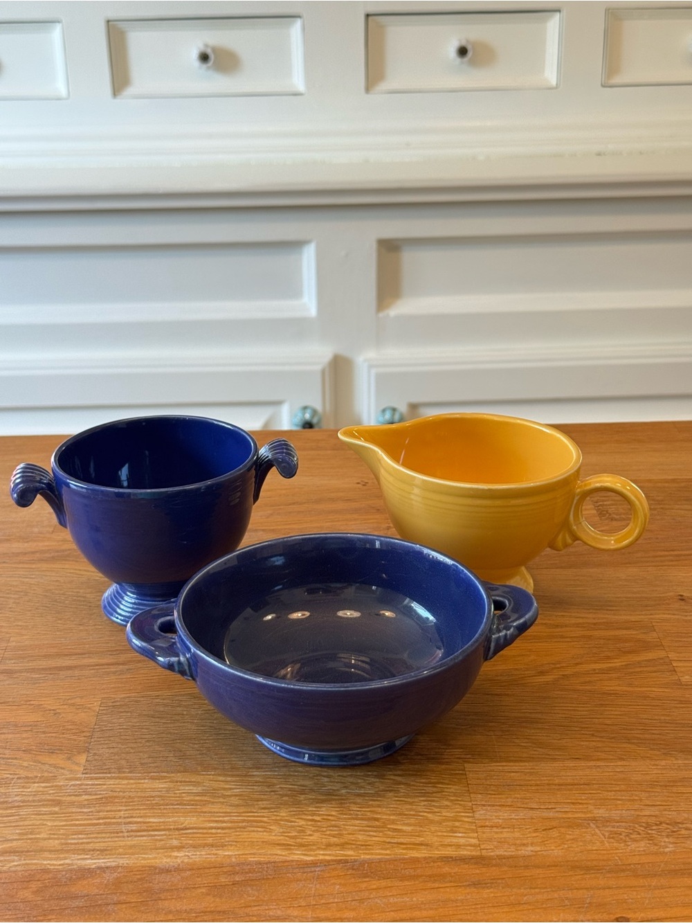 💙 Vintage Fiesta Original Colors Set | Cobalt Cream Soup & Sugar Bowls | Creamer